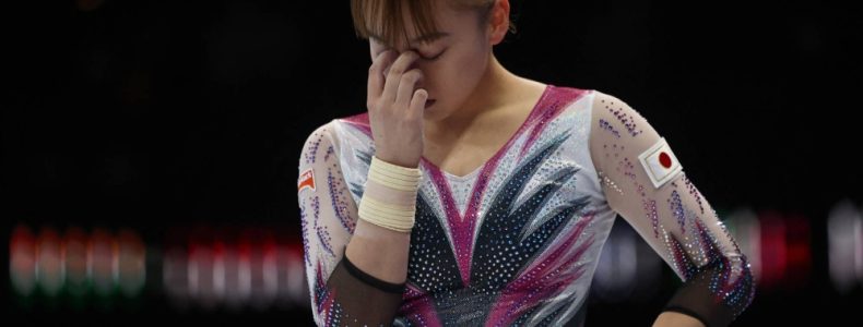 Gymnastics - 2023 World Artistic Gymnastics Championships - Sportpaleis, Antwerp, Belgium - October 4, 2023 Japan's Shoko Miyata looks dejected after her routine on the floor during the women's team final REUTERS/Yves Herman